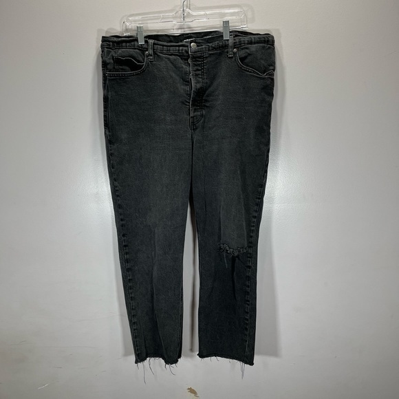 Old Navy Women’s Black Distressed High Waisted Sky-Hi Straight Leg Jeans - Picture 2 of 12